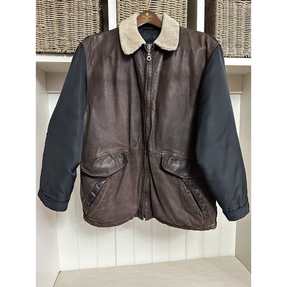 HUGO BOSS Vintage Bomber Jacket Mens 40R‎ Brown Black - Picture 1 of 11